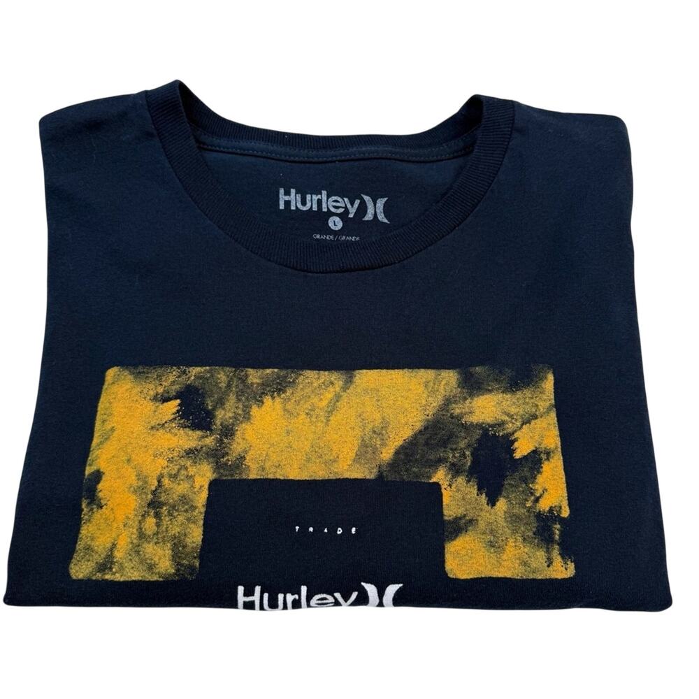 Hurley Navy Graphic Print T Shirt Gold and Light Blue Print Logo - Picture 5 of 16